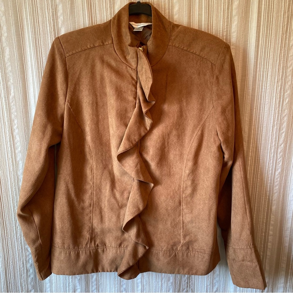 Women's Brown Ruffle-Front Jacket